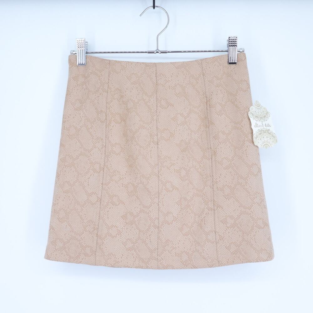 Altar'd State Snake Print Mini Skirt Tan NWT A-Line Pull On Women's XS